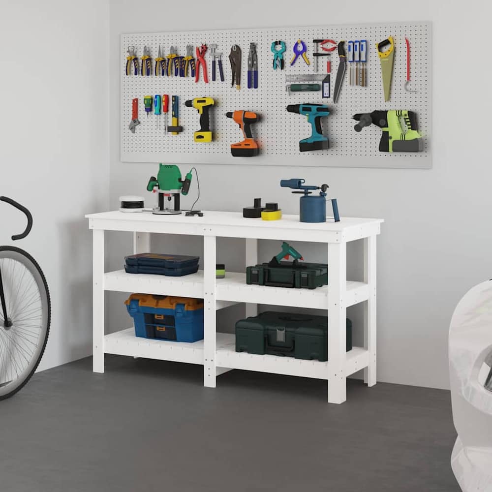 Work Bench Solid Wood Pine White 143 x 50 x 80 cm