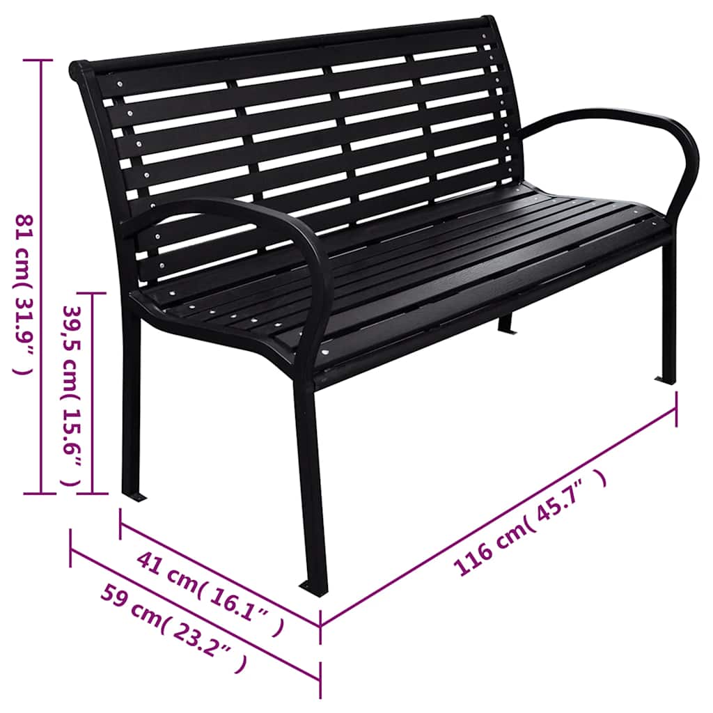 vidaXL Garden Bench Black 116 cm Steel and WPC 5