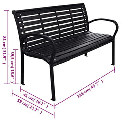 vidaXL Garden Bench Black 116 cm Steel and WPC 5