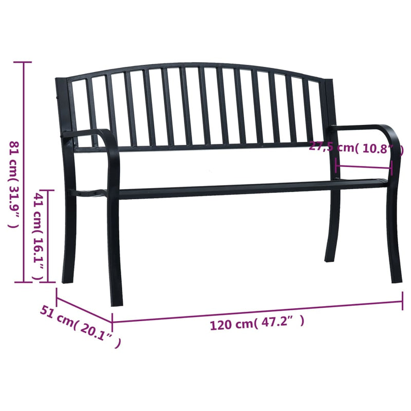 Garden Bench Black 120 cm Steel