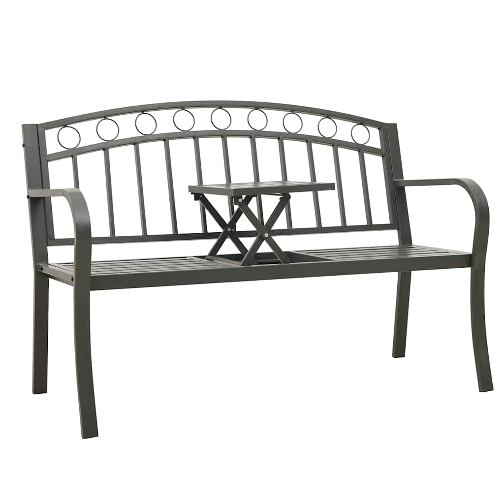 vidaXL Garden Bench with Table Grey 120 cm Steel 1