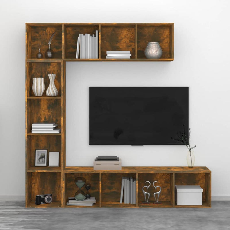 Conjunto de 3 muebles de TV y libros en roble ahumado, 180 x 30 x 180 cm