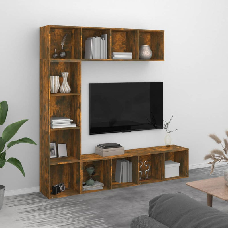 Conjunto de 3 muebles de TV y libros en roble ahumado, 180 x 30 x 180 cm