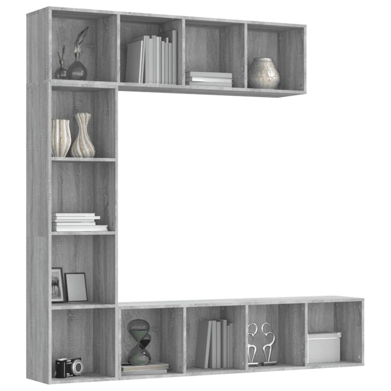 Conjunto de 3 muebles de TV y libros en gris Sonoma 180 x 30 x 180 cm