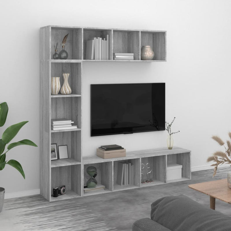 Conjunto de 3 muebles de TV y libros en gris Sonoma 180 x 30 x 180 cm