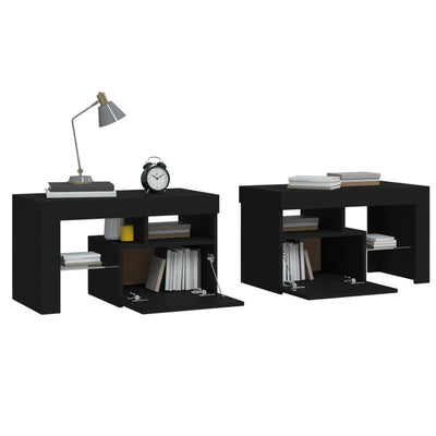 Bedside Cabinets 2 pcs with LED Lights Black 70x36.5x40 cm