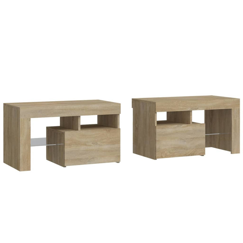 Bedside Cabinets 2 pcs with LED Lights Sonoma Oak 70x36.5x40 cm