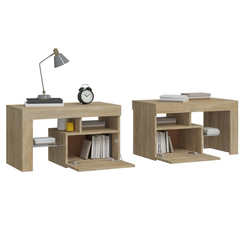 Bedside Cabinets 2 pcs with LED Lights Sonoma Oak 70x36.5x40 cm