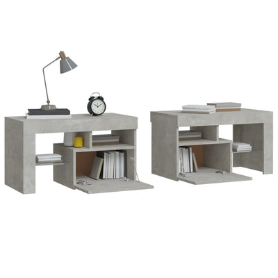 Bedside Cabinets 2 pcs with LED Lights Concrete Grey 70x36.5x40 cm