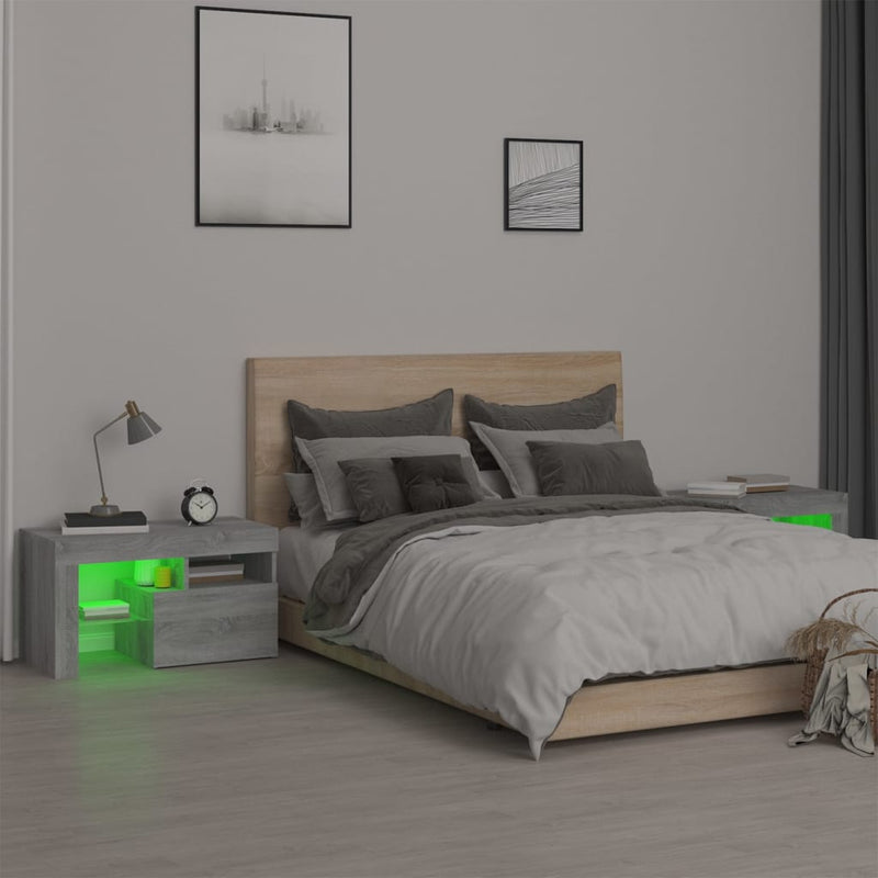 Bedside Cabinets 2 pcs with LED Lights Grey Sonoma 70x36.5x40 cm