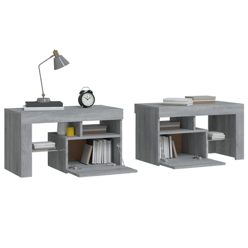 Bedside Cabinets 2 pcs with LED Lights Grey Sonoma 70x36.5x40 cm