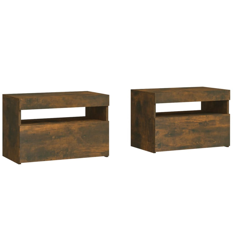 Bedside Cabinets 2 pcs with LED Lights Smoked Oak 60x35x40 cm