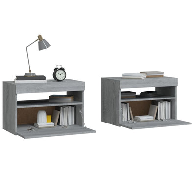 Bedside Cabinets 2 pcs with LED Lights Grey Sonoma 60x35x40 cm