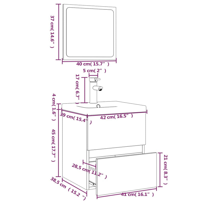 Bathroom Furniture Set Brown Oak Engineered Wood