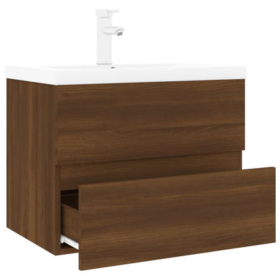 Sink Cabinet with Built-in Basin Brown Oak Engineered Wood