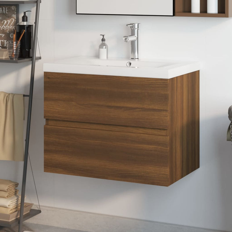 Sink Cabinet with Built-in Basin Brown Oak Engineered Wood