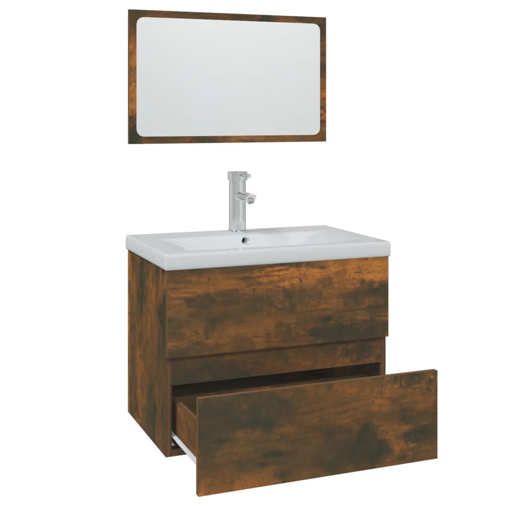 Bathroom Furniture Set Engineered Wood 60 x 38.5 x 45 cm Smoked oak