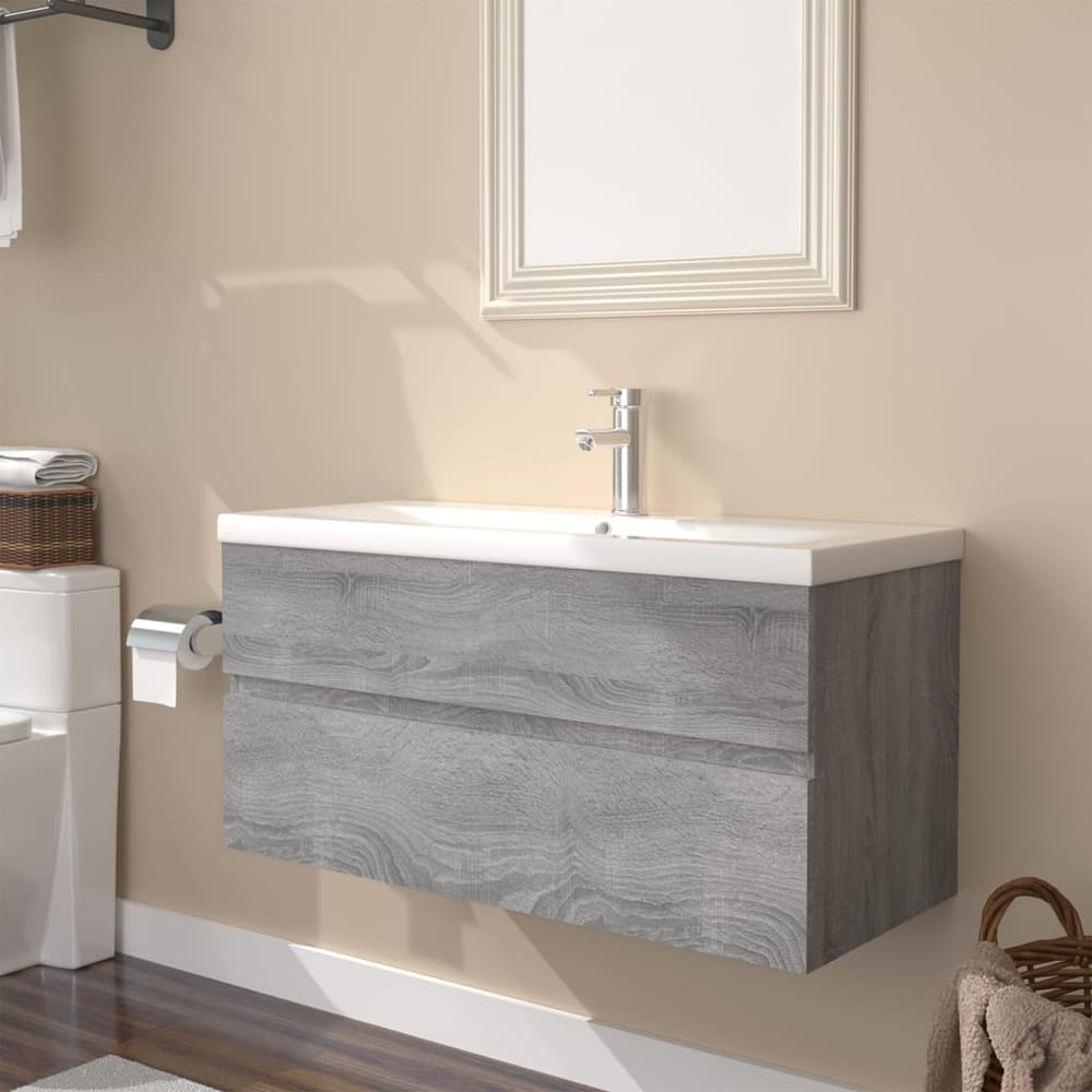 vidaXL Sink Cabinet with Built-in Basin Grey Sonoma Engineered Wood 1