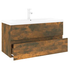 vidaXL Sink Cabinet with Built-in Basin Smoked Oak Engineered Wood 4