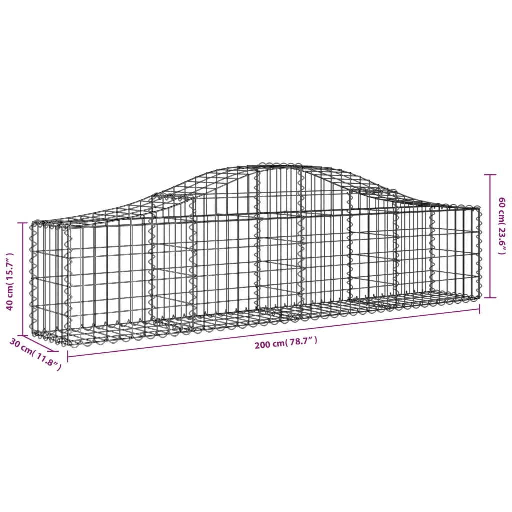 vidaXL Arched Gabion Basket 200x30x40/60 cm Galvanised Iron 5