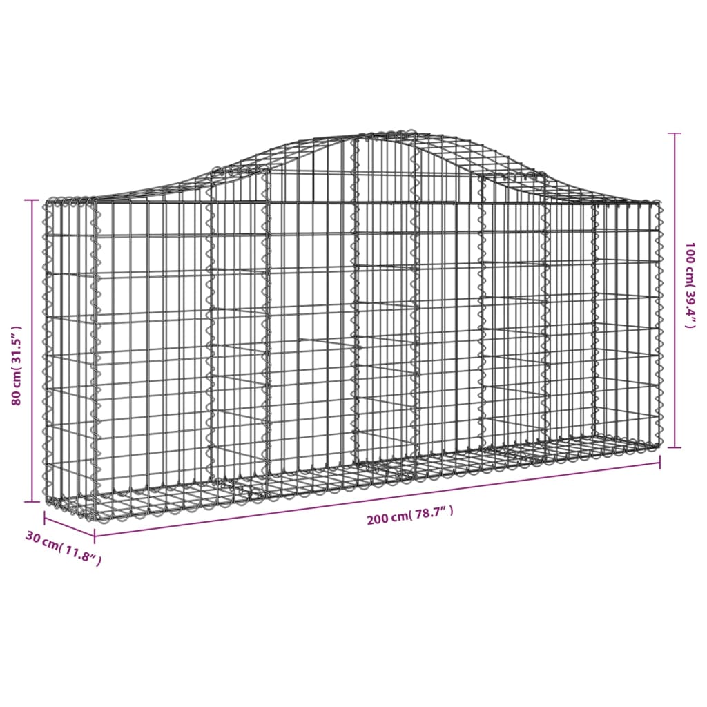 vidaXL Arched Gabion Basket 200x30x80/100 cm Galvanised Iron 5