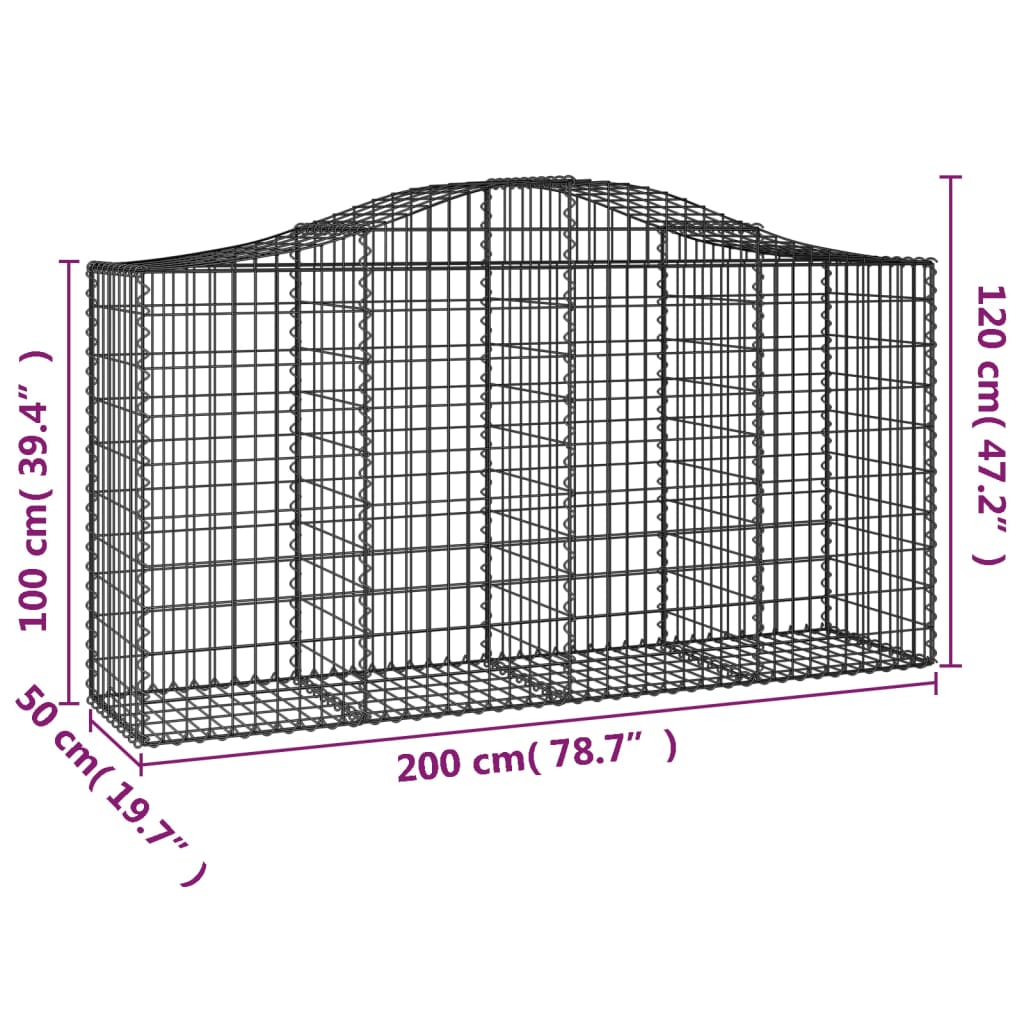 vidaXL Arched Gabion Basket 200x50x100/120 cm Galvanised Iron 5