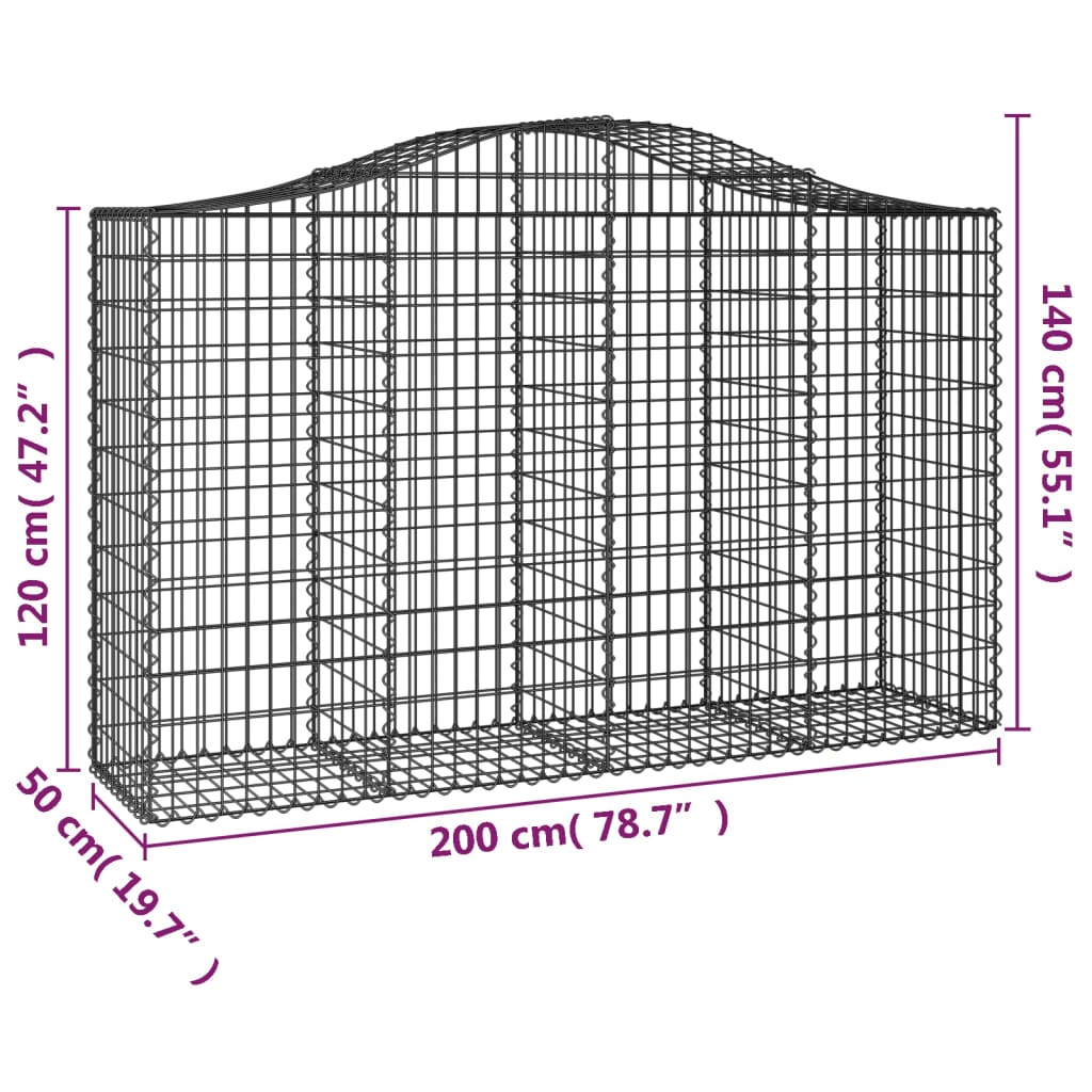 vidaXL Arched Gabion Basket 200x50x120/140 cm Galvanised Iron 5