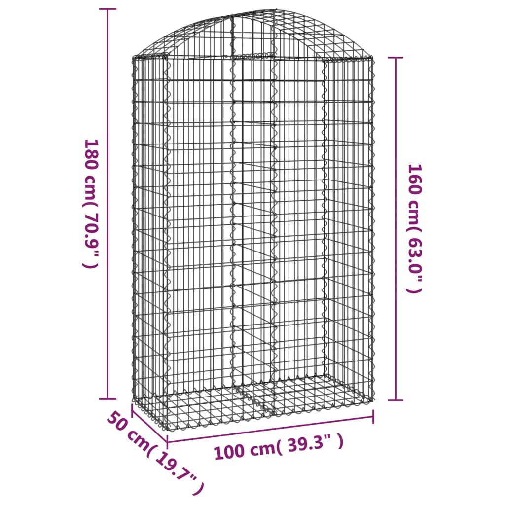 vidaXL Arched Gabion Basket 100x50x160/180 cm Galvanised Iron 5