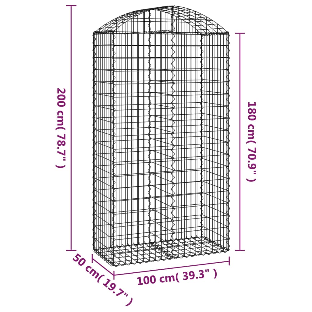 vidaXL Arched Gabion Basket 100x50x180/200 cm Galvanised Iron 5