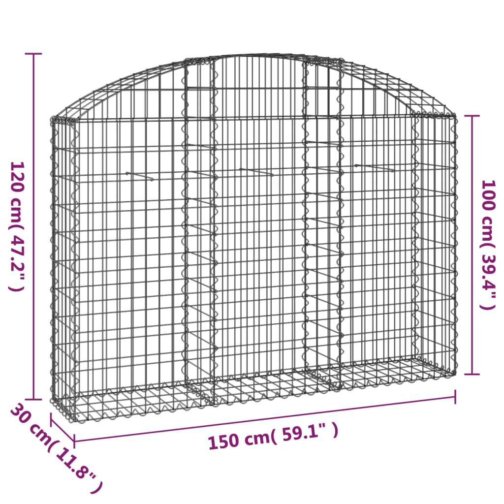 vidaXL Arched Gabion Basket 150x30x100/120 cm Galvanised Iron 5