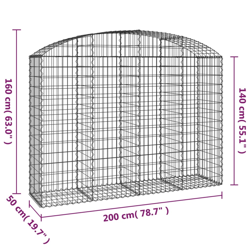 vidaXL Arched Gabion Basket 200x50x140/160 cm Galvanised Iron 5