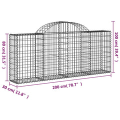 vidaXL Arched Gabion Basket 200x30x80/100 cm Galvanised Iron 5