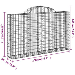 vidaXL Arched Gabion Basket 200x30x120/140 cm Galvanised Iron 5