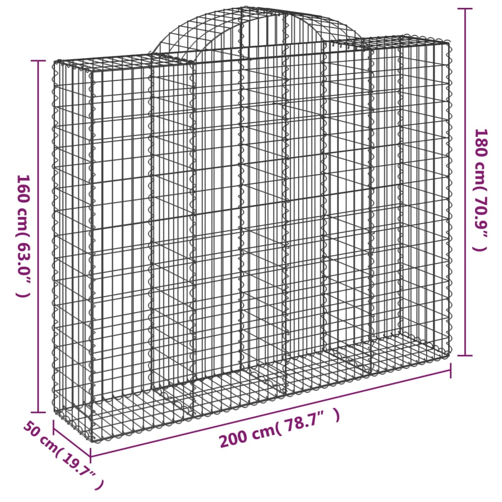 vidaXL Arched Gabion Basket 200x50x160/180 cm Galvanised Iron 5