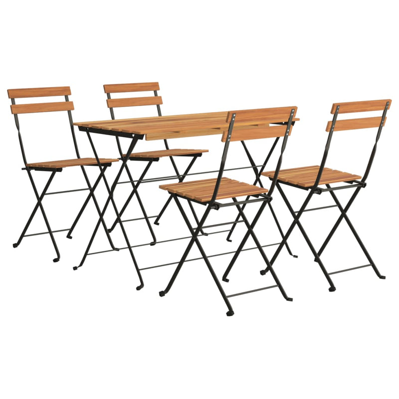 5 Piece Folding Bistro Set Solid Wood Acacia and Steel