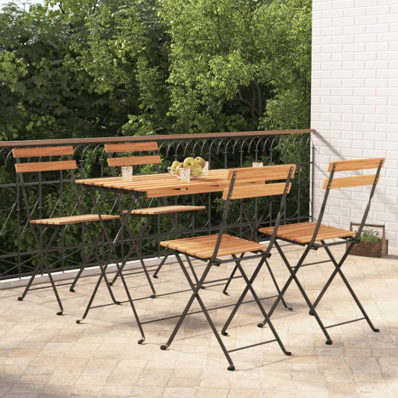 5 Piece Folding Bistro Set Solid Wood Acacia and Steel