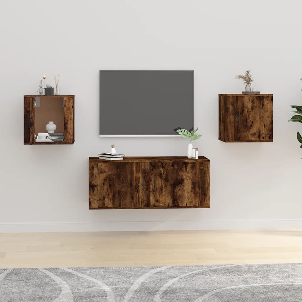 vidaXL 2 Piece Wall-mounted TV Cabinet Set Smoked Oak 40x34,5x40 cm 1