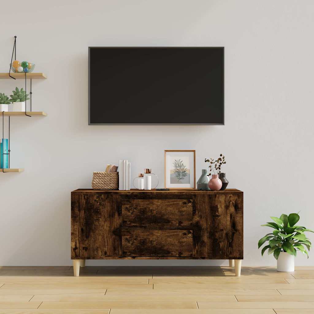 vidaXL TV Cabinet Smoked Oak 102x44.5x50 cm Engineered Wood 3