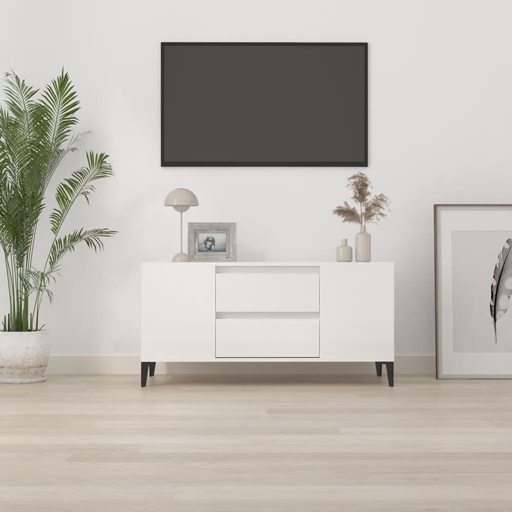 vidaXL TV Cabinet High Gloss White 102x44.5x50 cm Engineered Wood 3