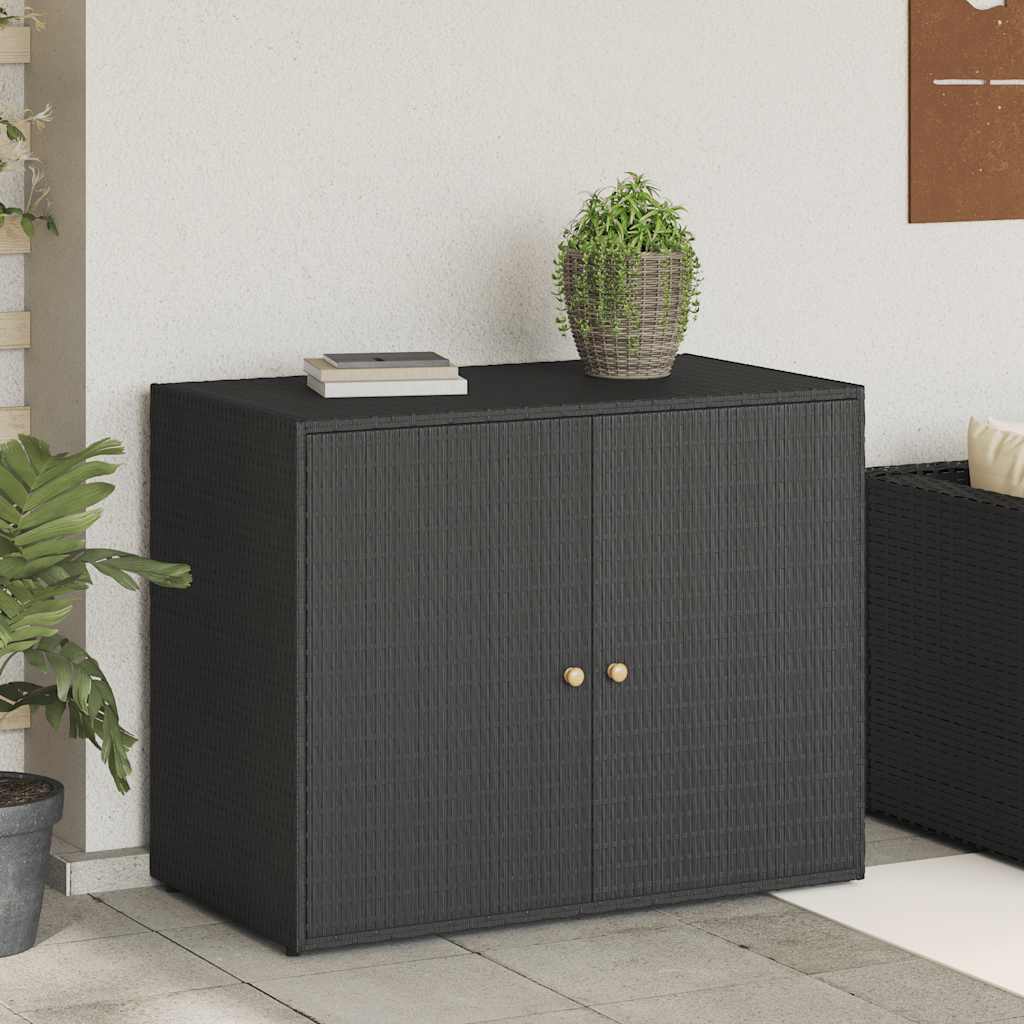 vidaXL Garden Storage Cabinet Black 100x55.5x80 cm Poly Rattan 1
