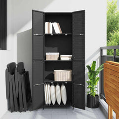 vidaXL Garden Storage Cabinet Black 59x40x180 cm Poly Rattan 3