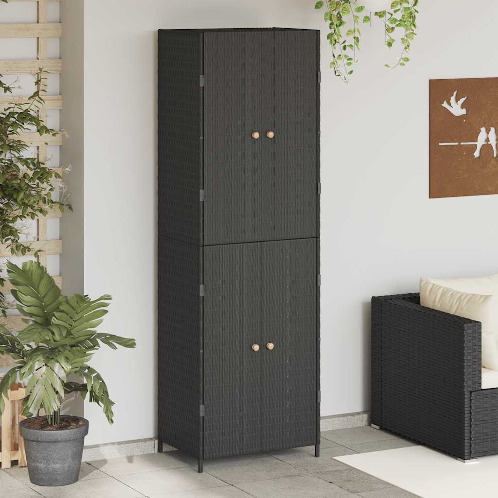 vidaXL Garden Storage Cabinet Black 59x40x180 cm Poly Rattan 1
