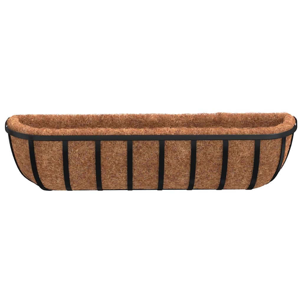vidaXL Wall Troughs 2 pcs with Coco Liners Black 61x19x16 cm Steel 4