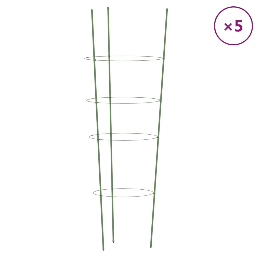 vidaXL Garden Plant Supports with 4 Rings 5 pcs Green 90 cm Steel 2