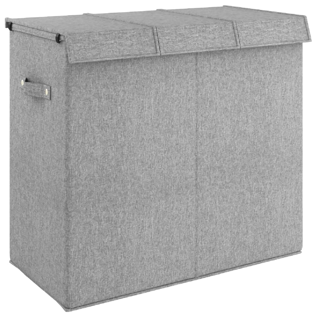 vidaXL Foldable Laundry Hamper Grey 64,5x34,5x59 cm Faux Linen Fabric 2