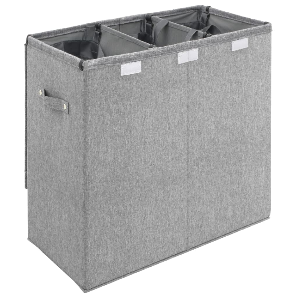 vidaXL Foldable Laundry Hamper Grey 64,5x34,5x59 cm Faux Linen Fabric 4