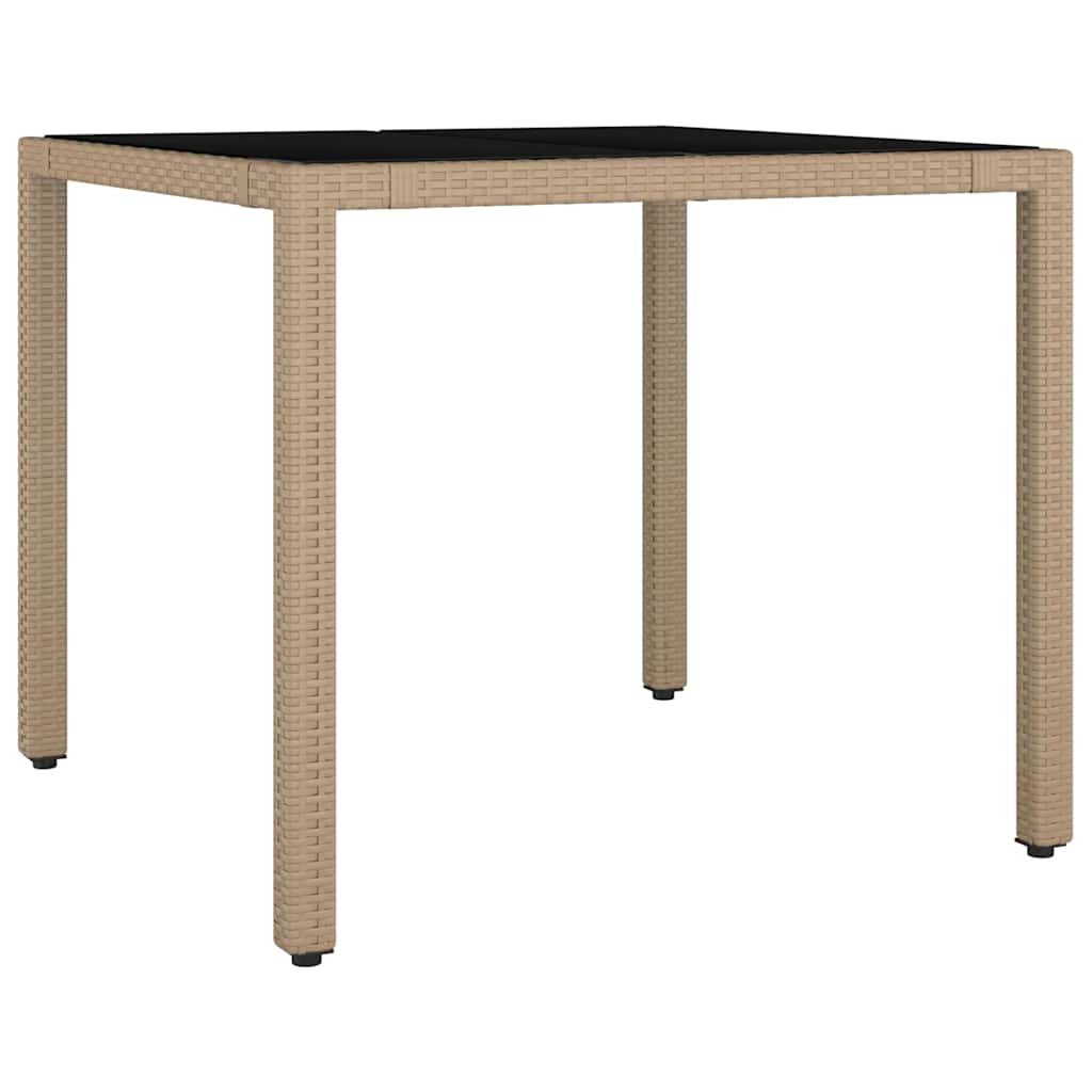 vidaXL Garden Table with Glass Top Beige Poly Rattan&Tempered Glass 2