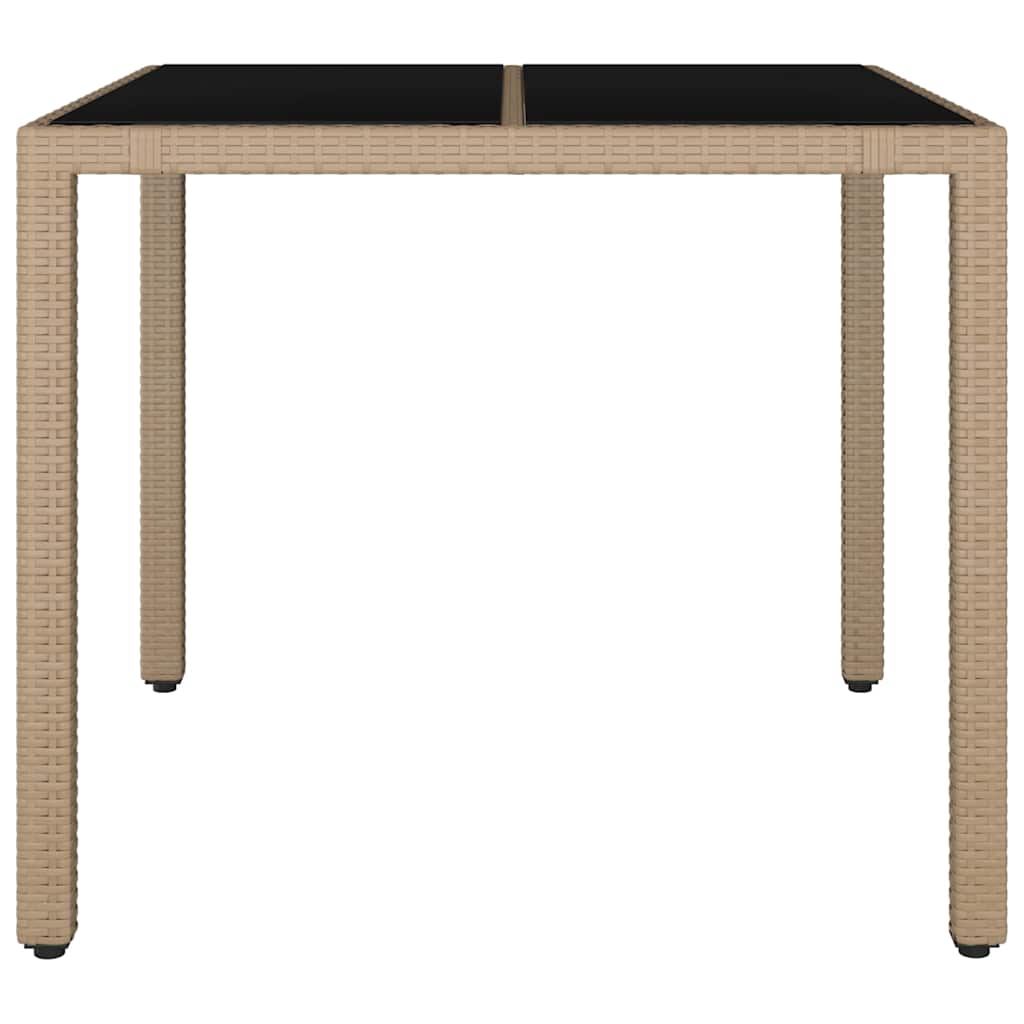 vidaXL Garden Table with Glass Top Beige Poly Rattan&Tempered Glass 3