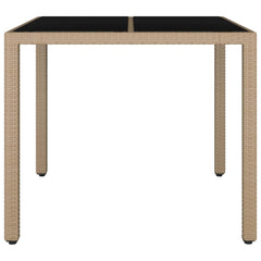 vidaXL Garden Table with Glass Top Beige Poly Rattan&Tempered Glass 3