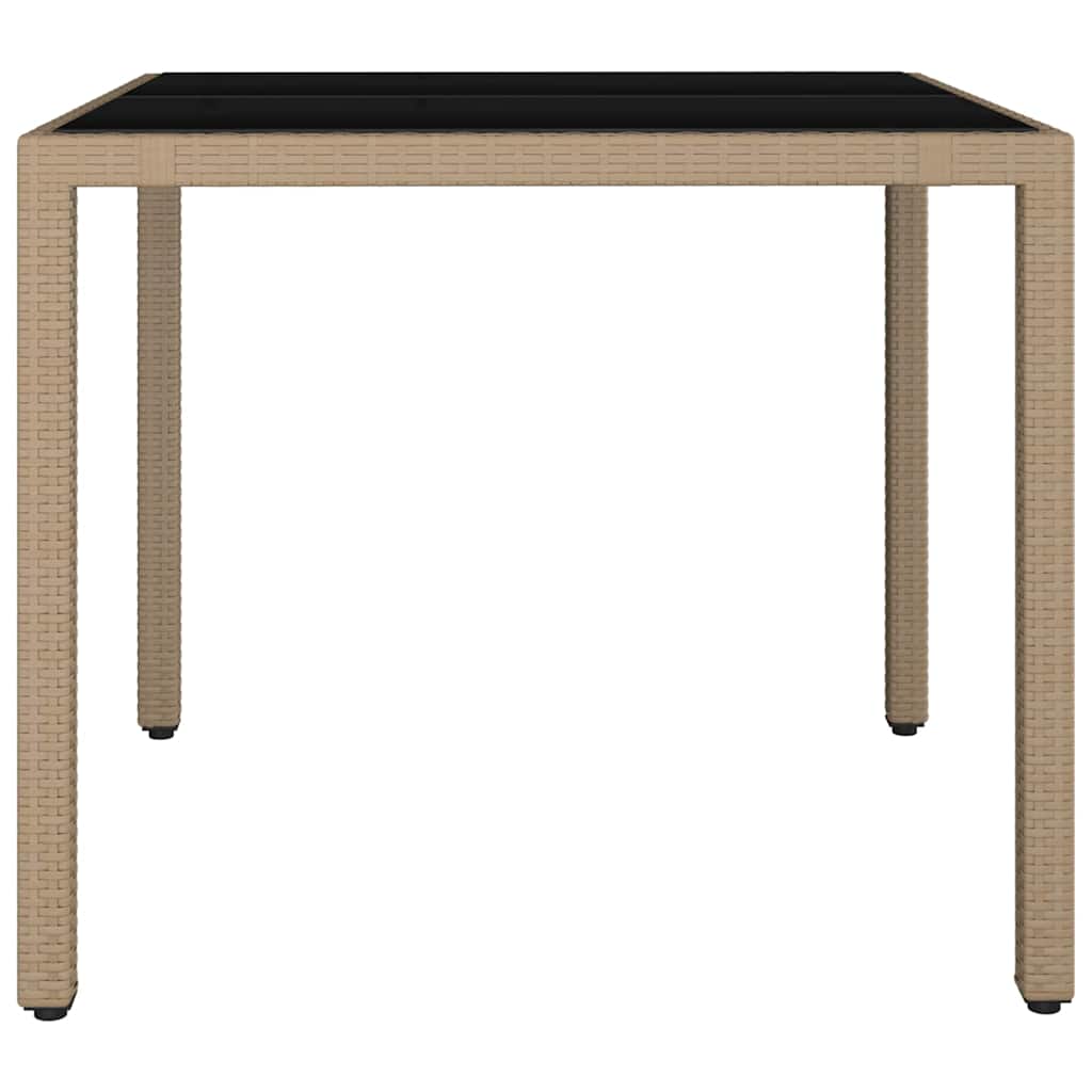 vidaXL Garden Table with Glass Top Beige Poly Rattan&Tempered Glass 4